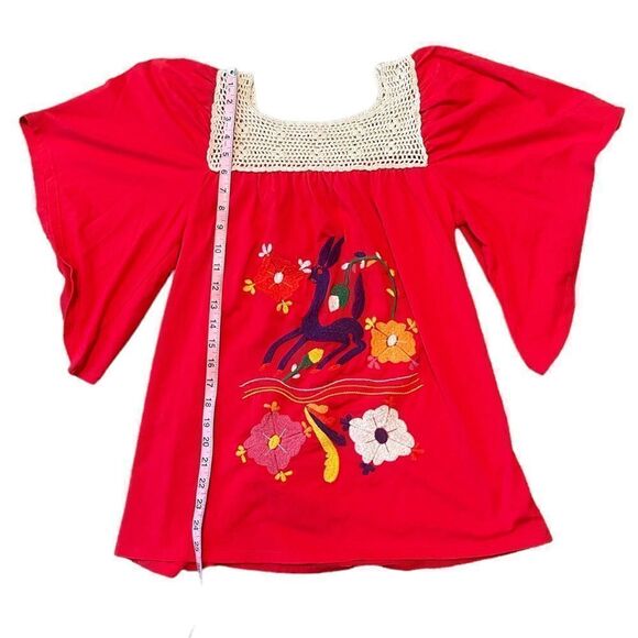 Vava by Jo Hon Embroidered Bunny Boho Tunic Top in Red Size Medium - Picture 12 of 14